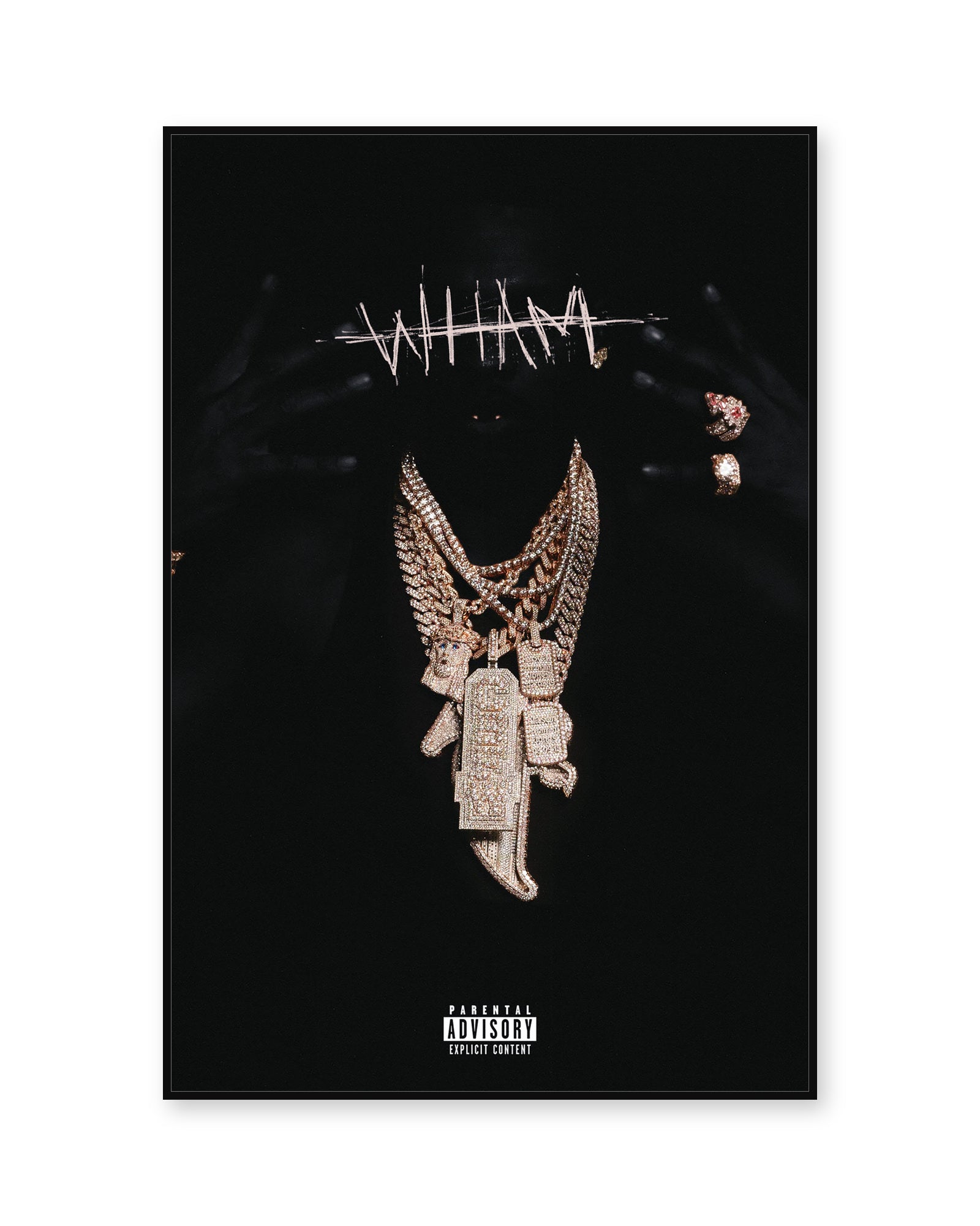 Lil Baby WHAM album poster, unframed, shown in thin black display frame on white background
