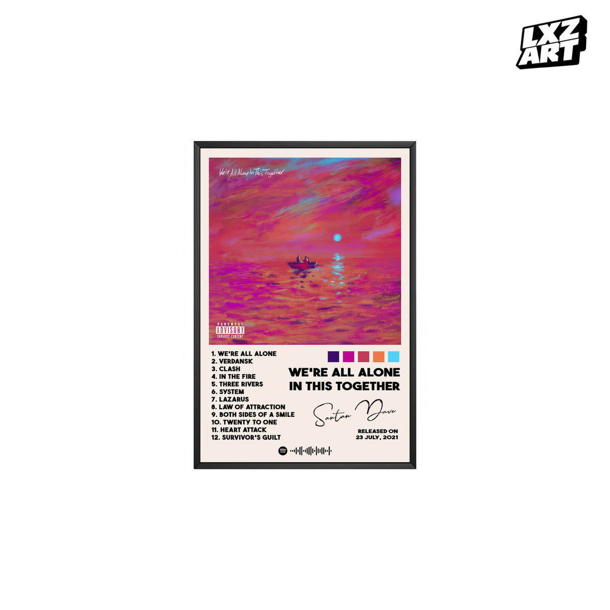Dave We're All Alone in This Together White Tracklist poster – white background black frame; frame not included