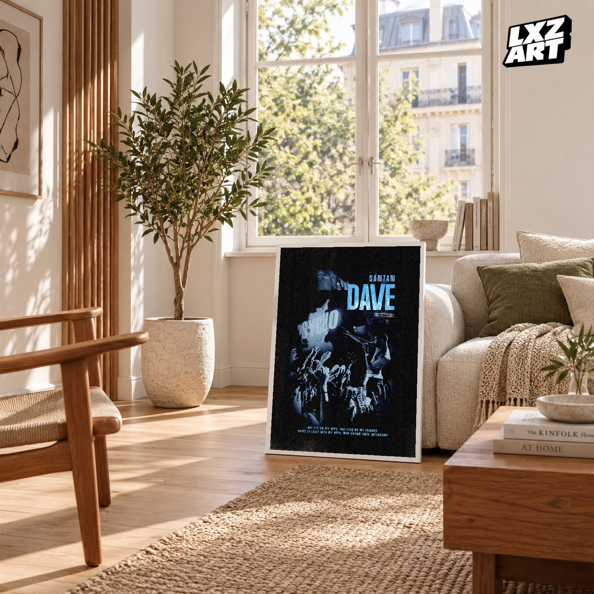Dave Psycho Blue Performance poster – sunlit room display; frame not included