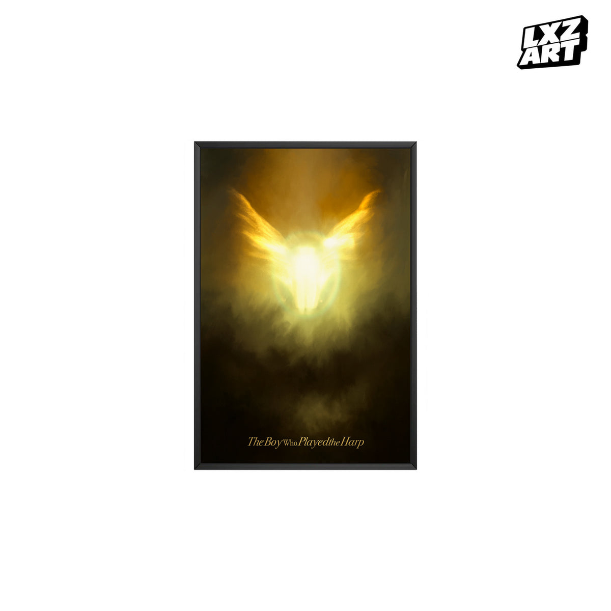 Dave The Boy Who Played the Harp Golden Angel poster – white background black frame; frame not included