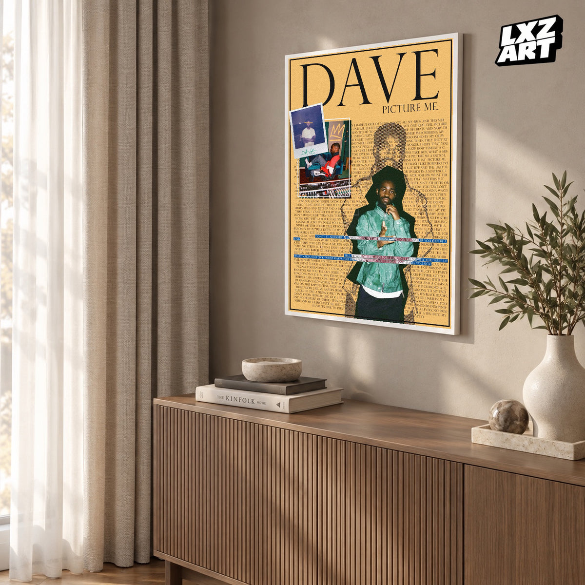Dave Picture Me Yellow Lyrics poster – warm wall display; frame not included