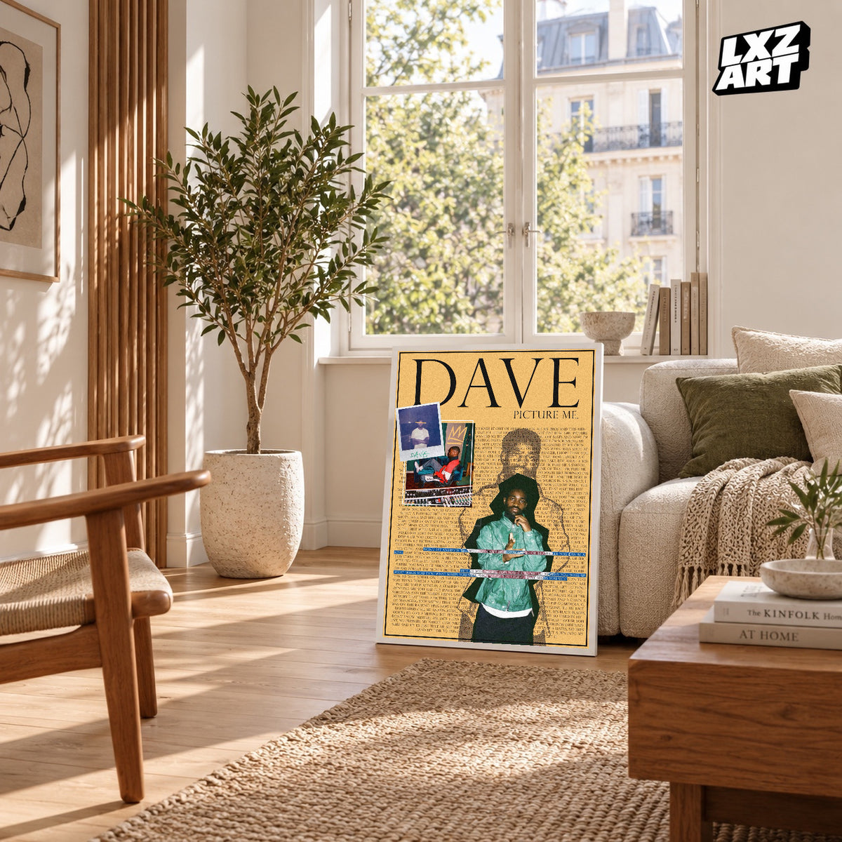 Dave Picture Me Yellow Lyrics poster – sunlit room display; frame not included