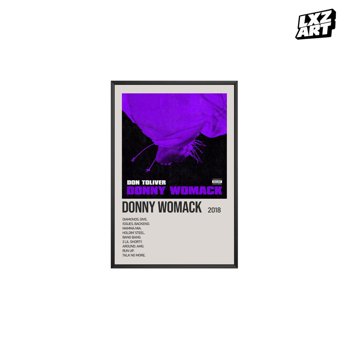 Don Toliver Donny Womack Cream Tracklist poster – white background black frame; frame not included