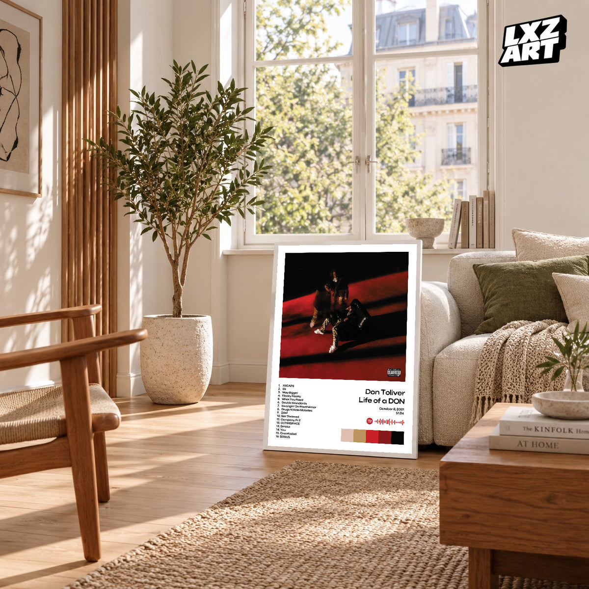 Don Toliver Life of a DON White Tracklist poster – sunlit room display; frame not included
