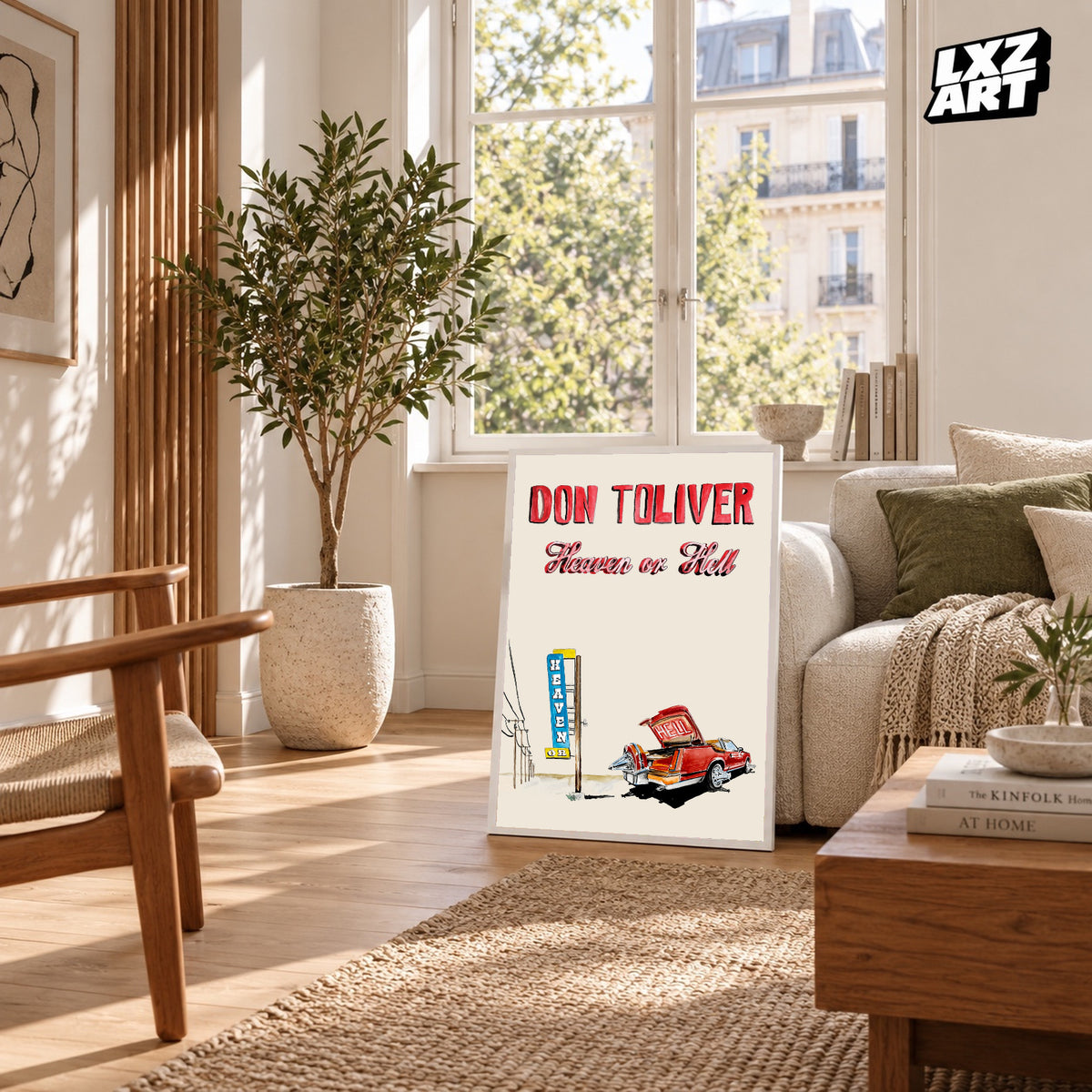 Don Toliver Heaven or Hell Red Car Illustration poster – sunlit room display; frame not included