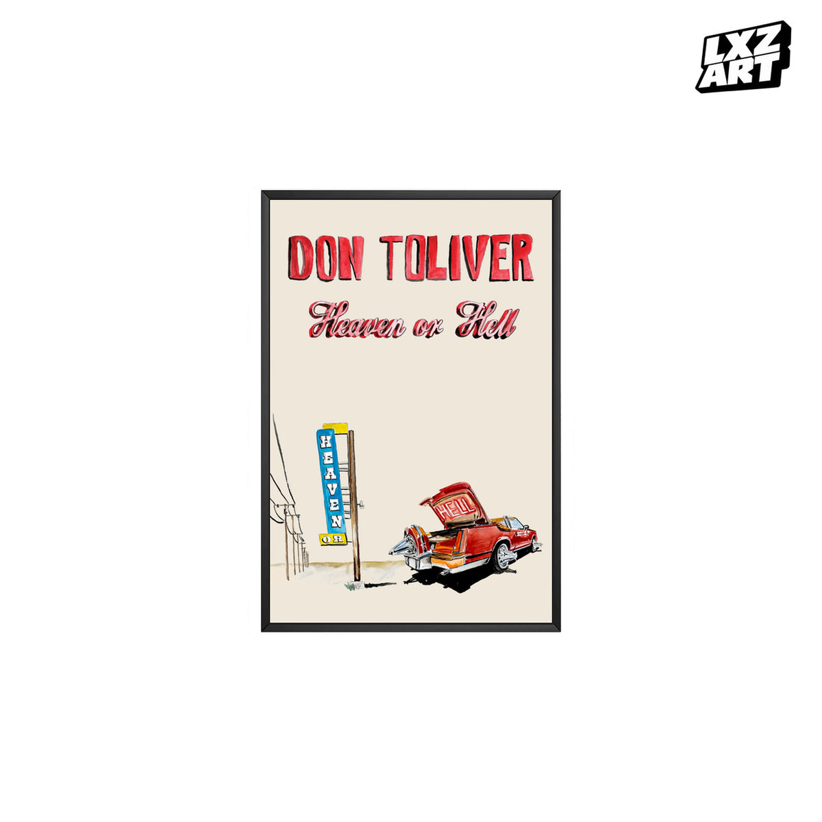 Don Toliver Heaven or Hell Red Car Illustration poster – white background black frame; frame not included
