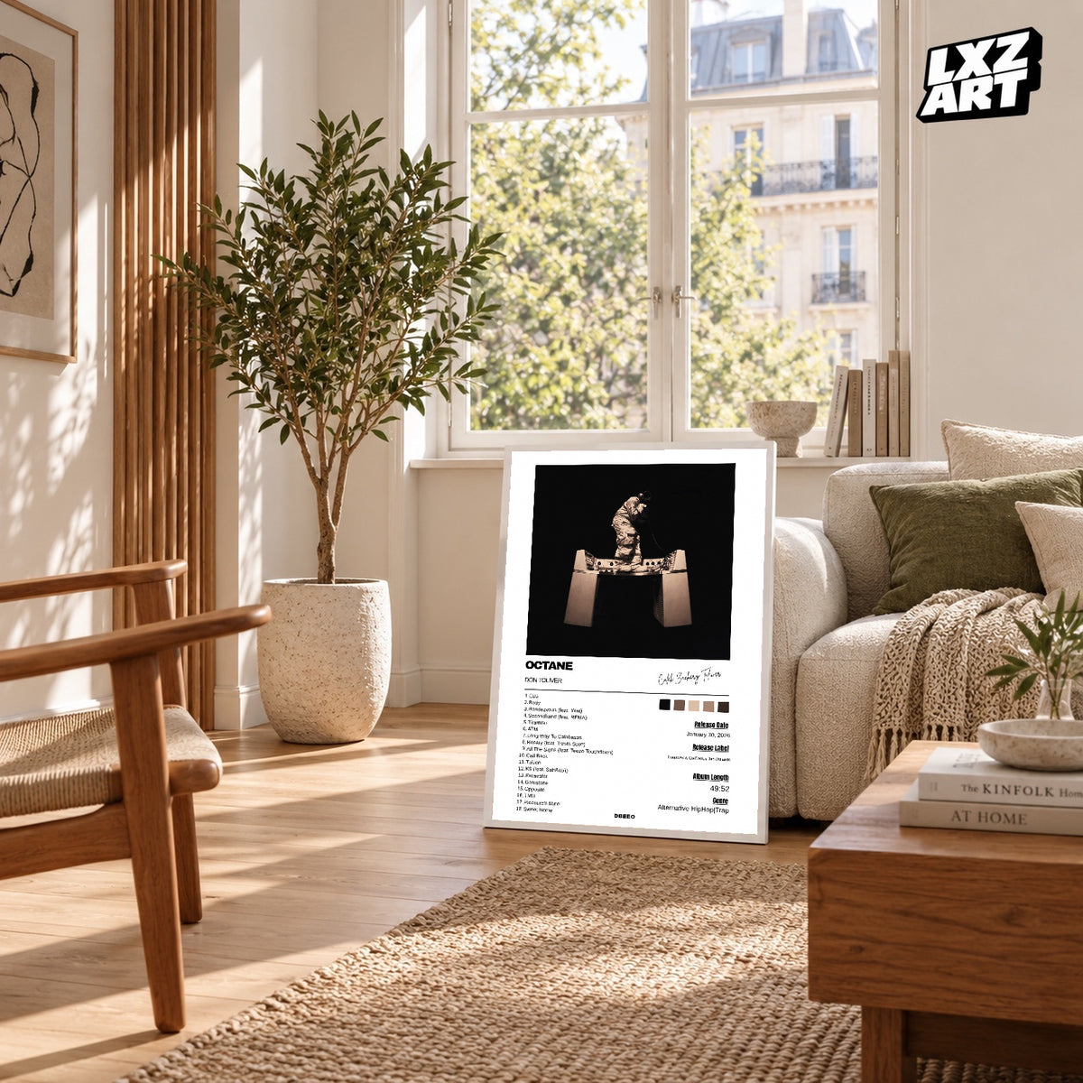 Don Toliver OCTANE White Signature Tracklist poster – sunlit room display; frame not included