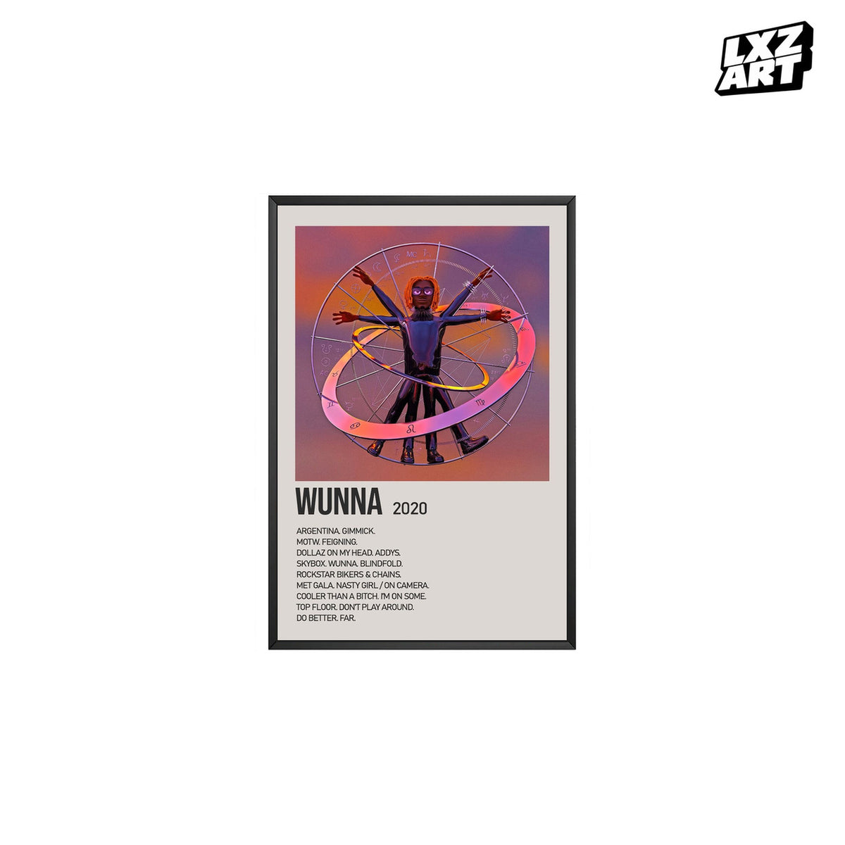 Gunna WUNNA Cream Tracklist poster – white background black frame; frame not included