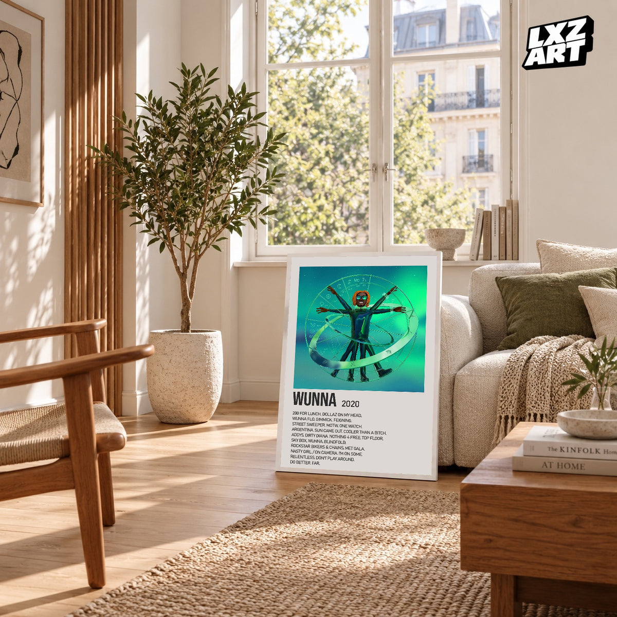 Gunna WUNNA Deluxe Cream Tracklist poster – sunlit room display; frame not included