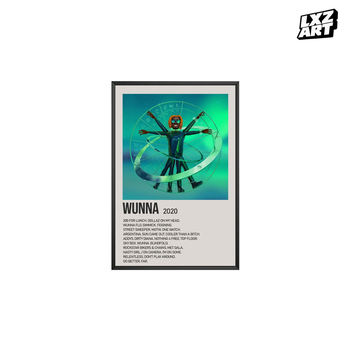 Gunna WUNNA Deluxe Cream Tracklist poster – white background black frame; frame not included