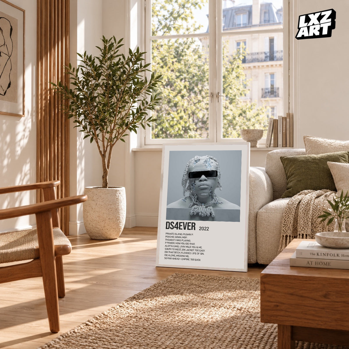 Gunna DS4EVER Cream Tracklist poster – sunlit room display; frame not included