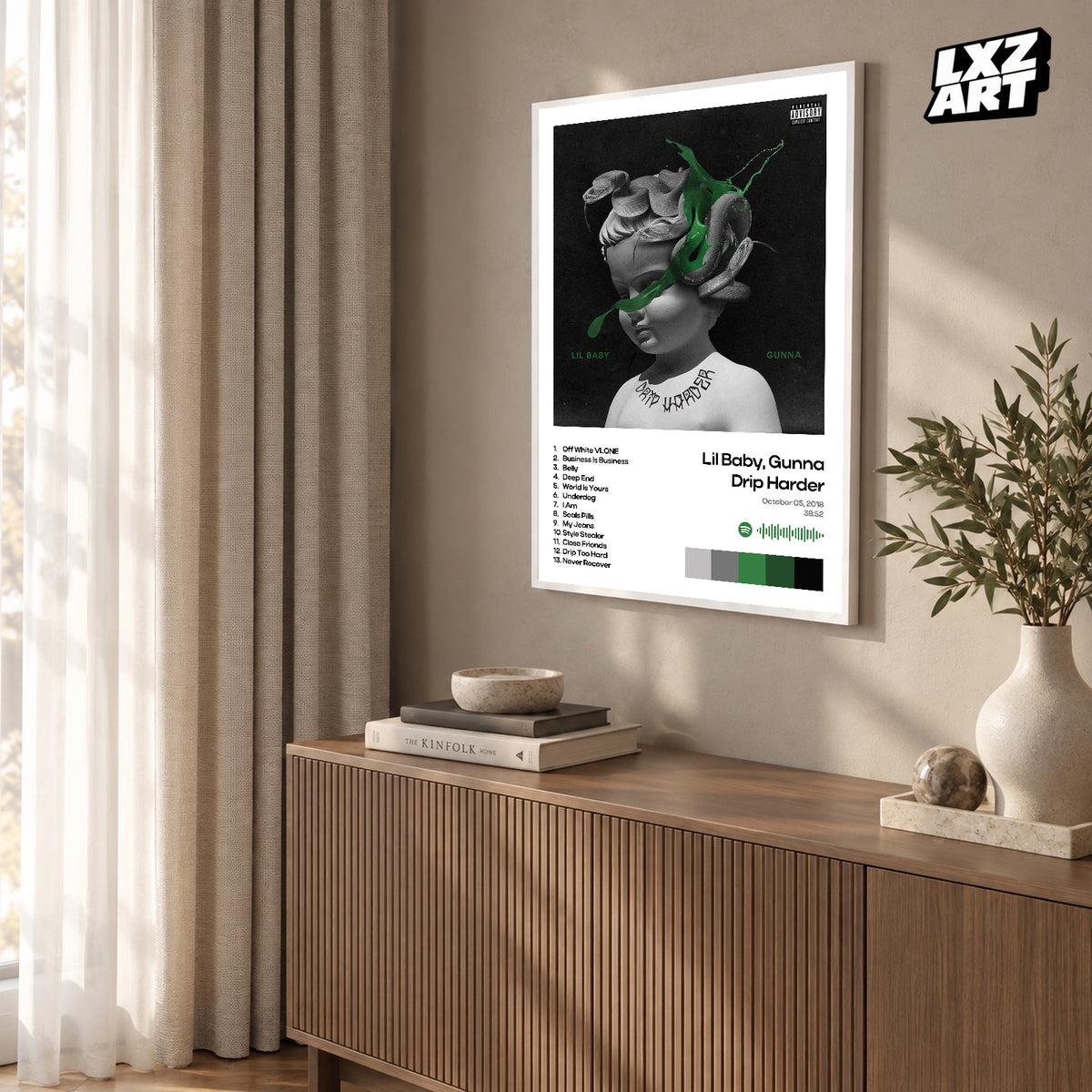 Lil Baby & Gunna Drip Harder White Tracklist poster – warm wall display; frame not included