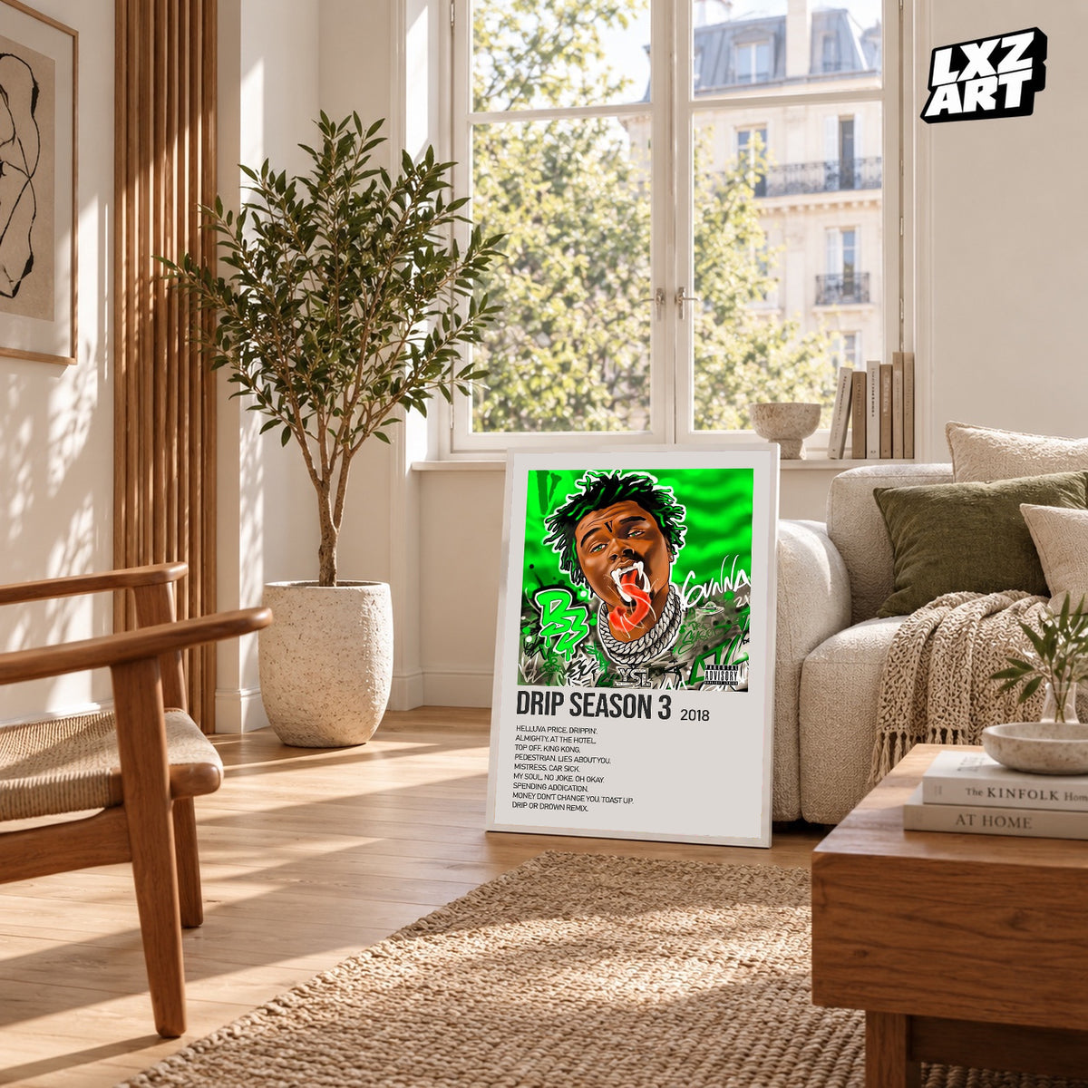 Gunna Drip Season 3 Cream Tracklist poster – sunlit room display; frame not included