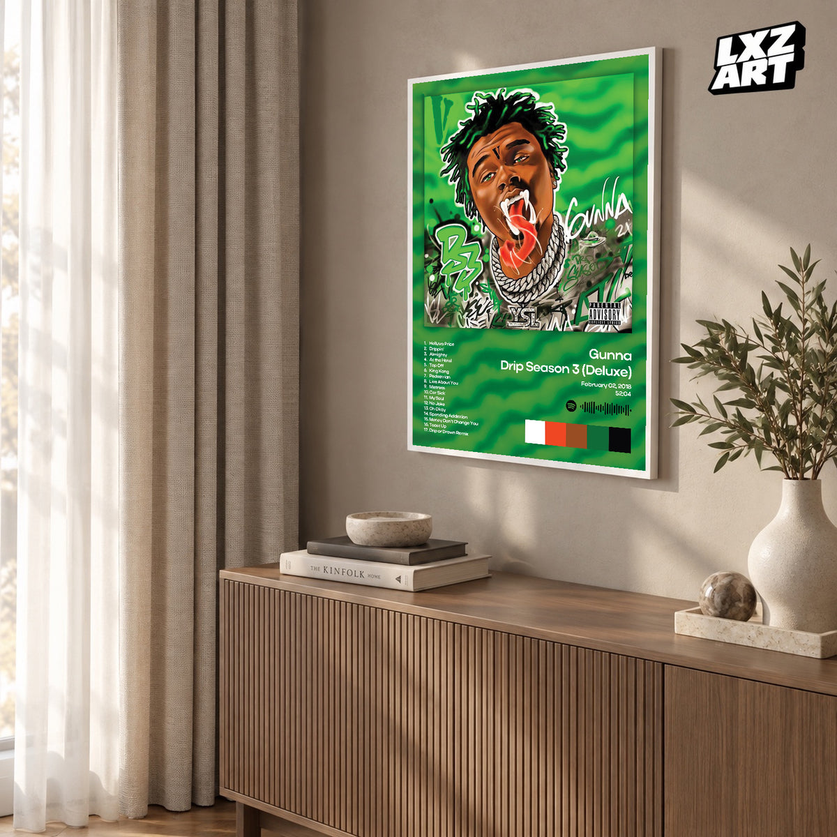 Gunna Drip Season 3 Deluxe Green Tracklist poster – warm wall display; frame not included