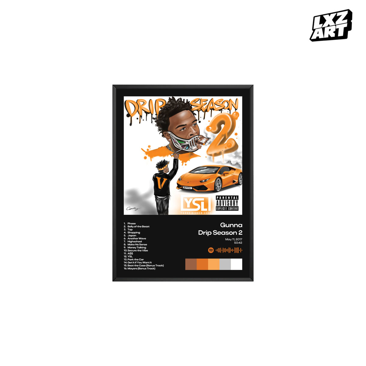 Gunna Drip Season 2 White Tracklist poster – white background black frame; frame not included