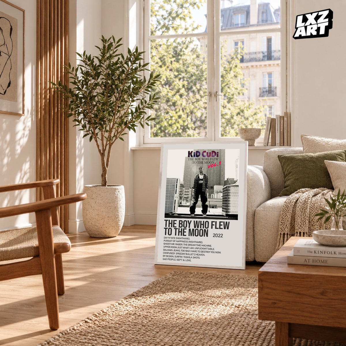 Kid Cudi The Boy Who Flew to the Moon Vol. 1 Cream Rooftop Tracklist poster; frame for display only