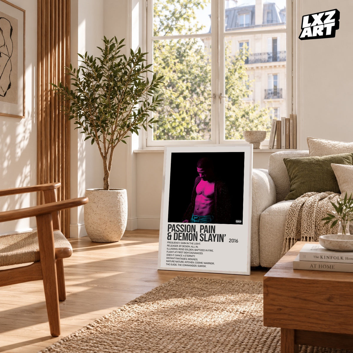 Kid Cudi Passion, Pain & Demon Slayin' Cream Magenta Tracklist poster; frame for display only