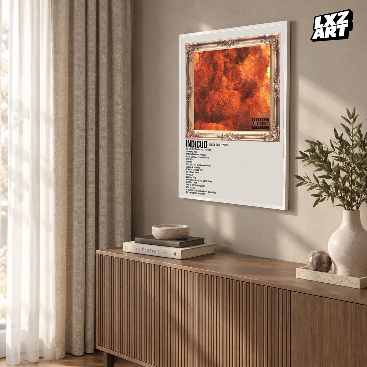 Kid Cudi Indicud Cream Tracklist poster; frame for display only