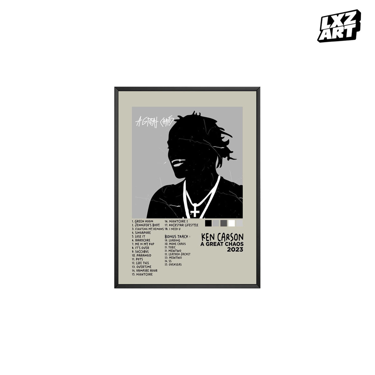 Ken Carson A Great Chaos Cream Illustrated Tracklist poster; frame for display only