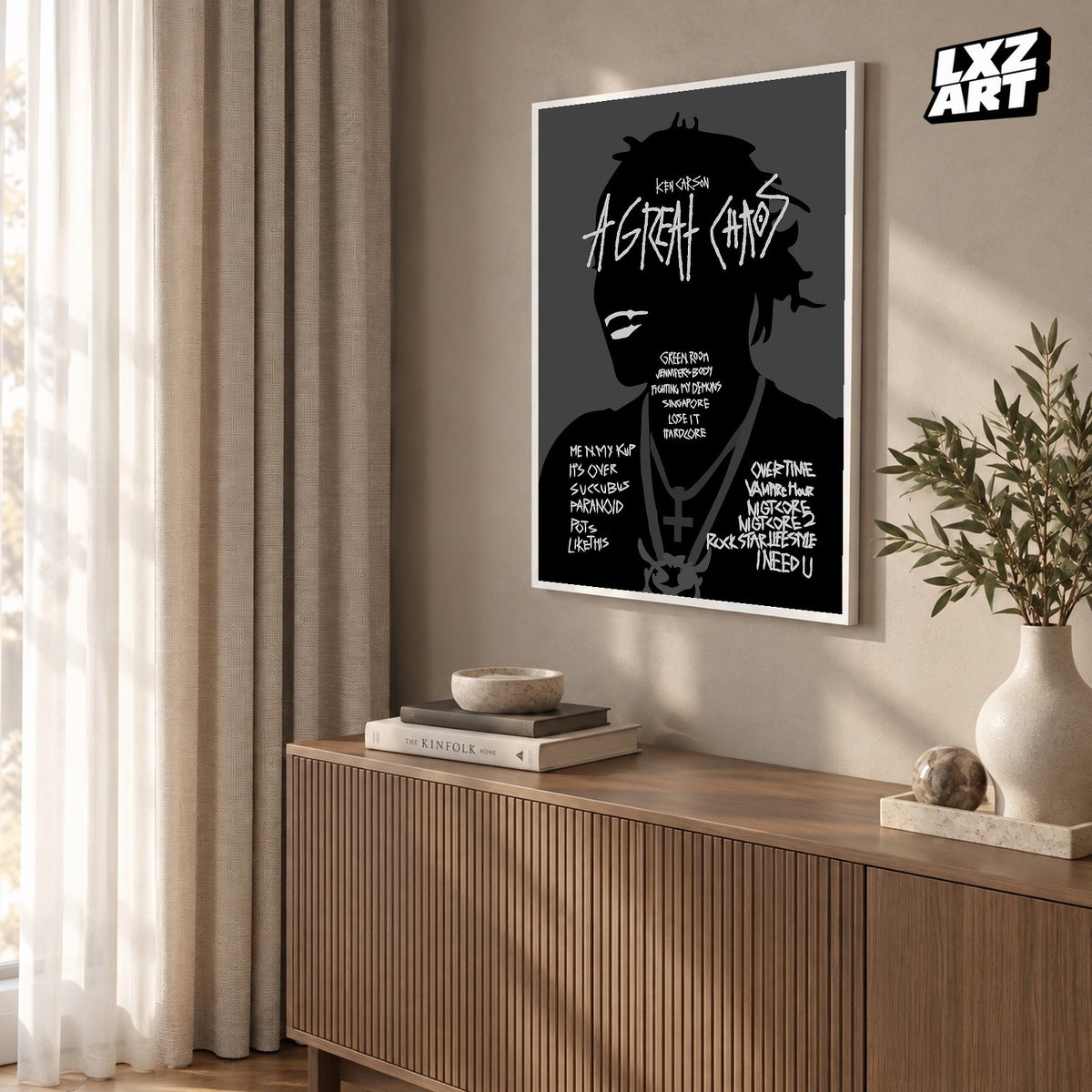 Ken Carson A Great Chaos Gray Handwritten Tracklist poster; frame for display only