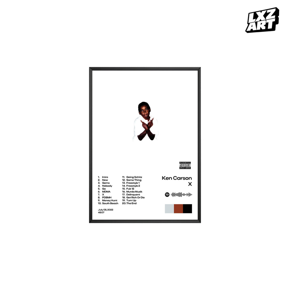 Ken Carson X White Minimal Tracklist poster; frame for display only