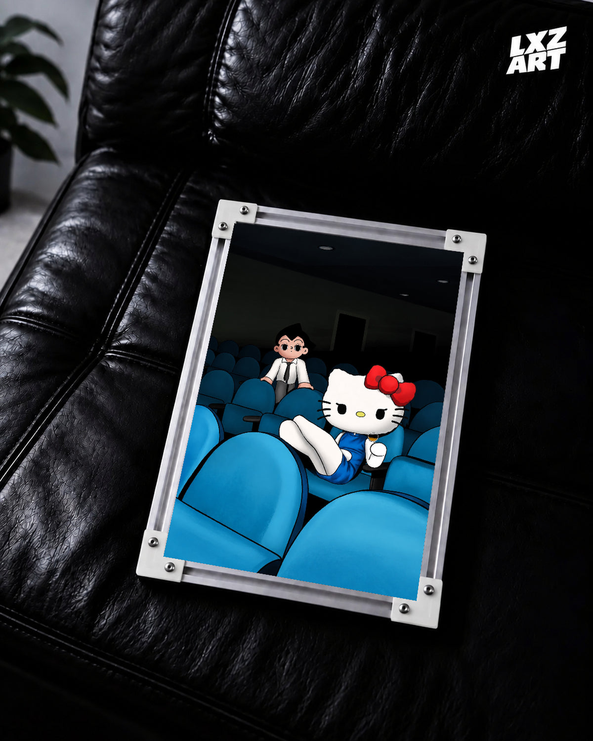 Cinema couple poster – black sofa display, frame not included