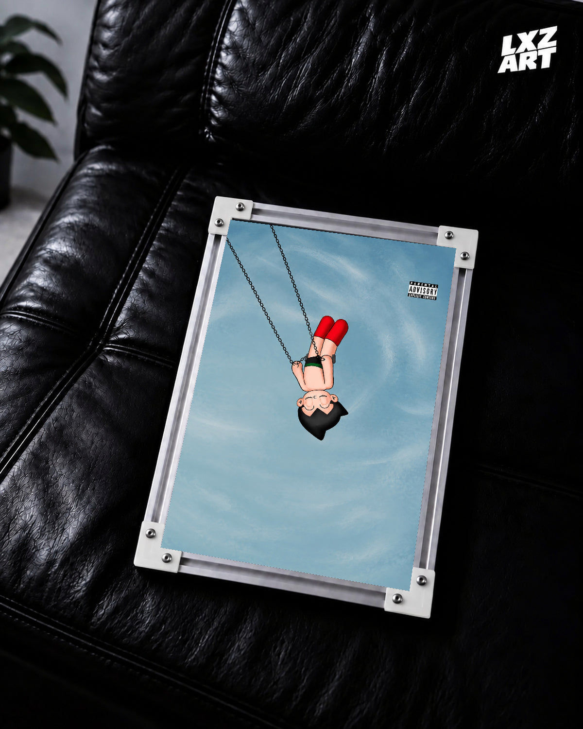 Astro Boy Olivia Rodrigo-inspired swing poster – black sofa display, frame not included