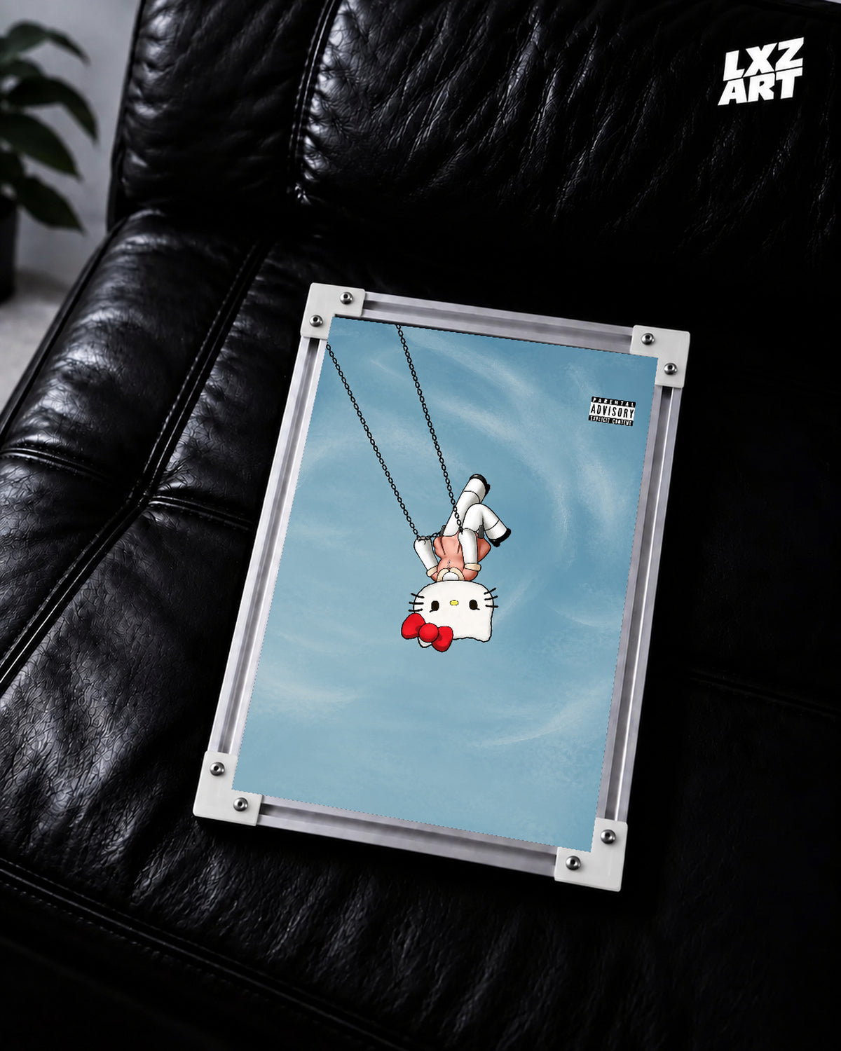 Hello Kitty Olivia Rodrigo-inspired swing poster – black sofa display, frame not included