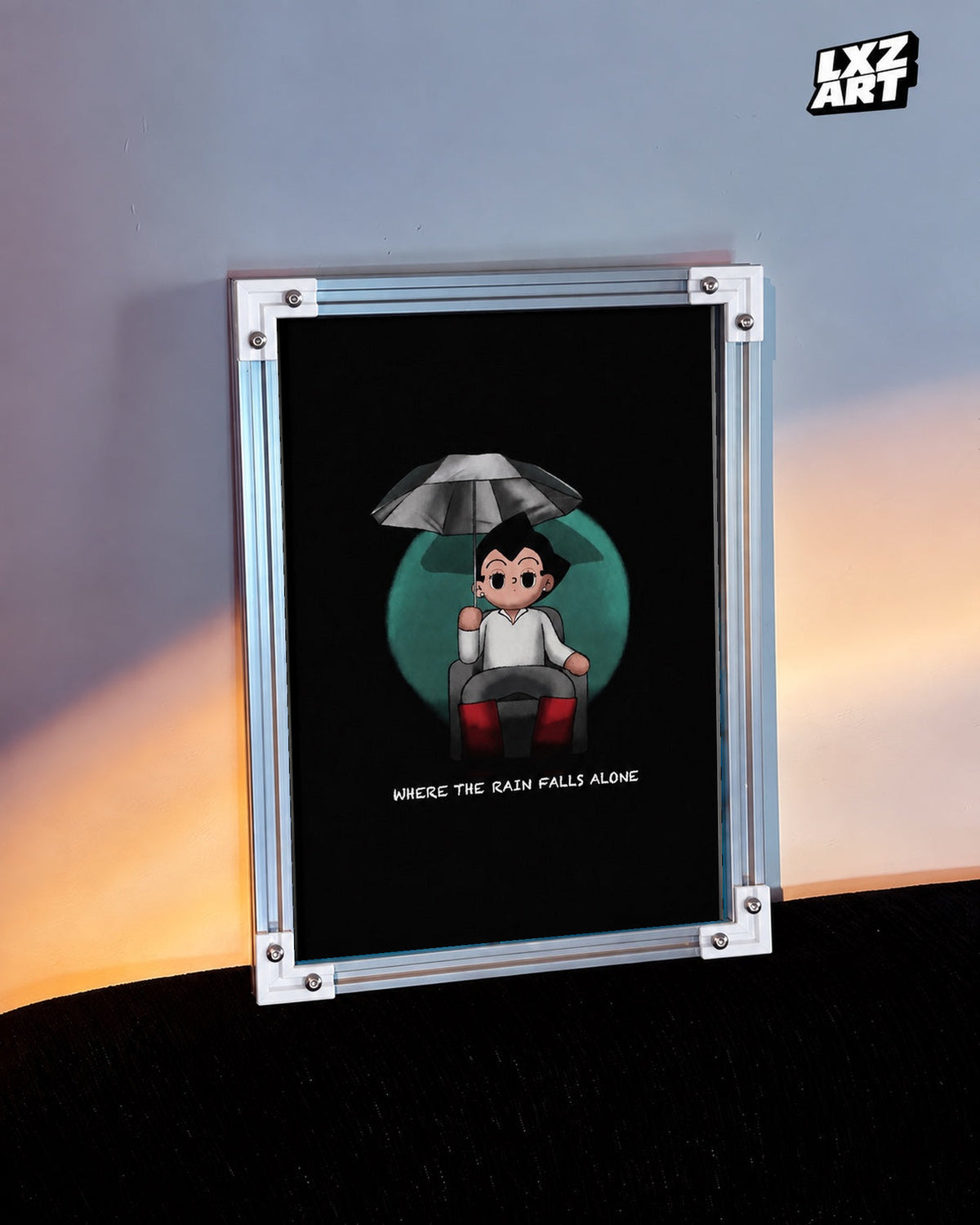 Bring Me The Horizon That's the Spirit × Astro Boy Poster in white-corner frame on warm-lit wall. Frame shown for display only.
