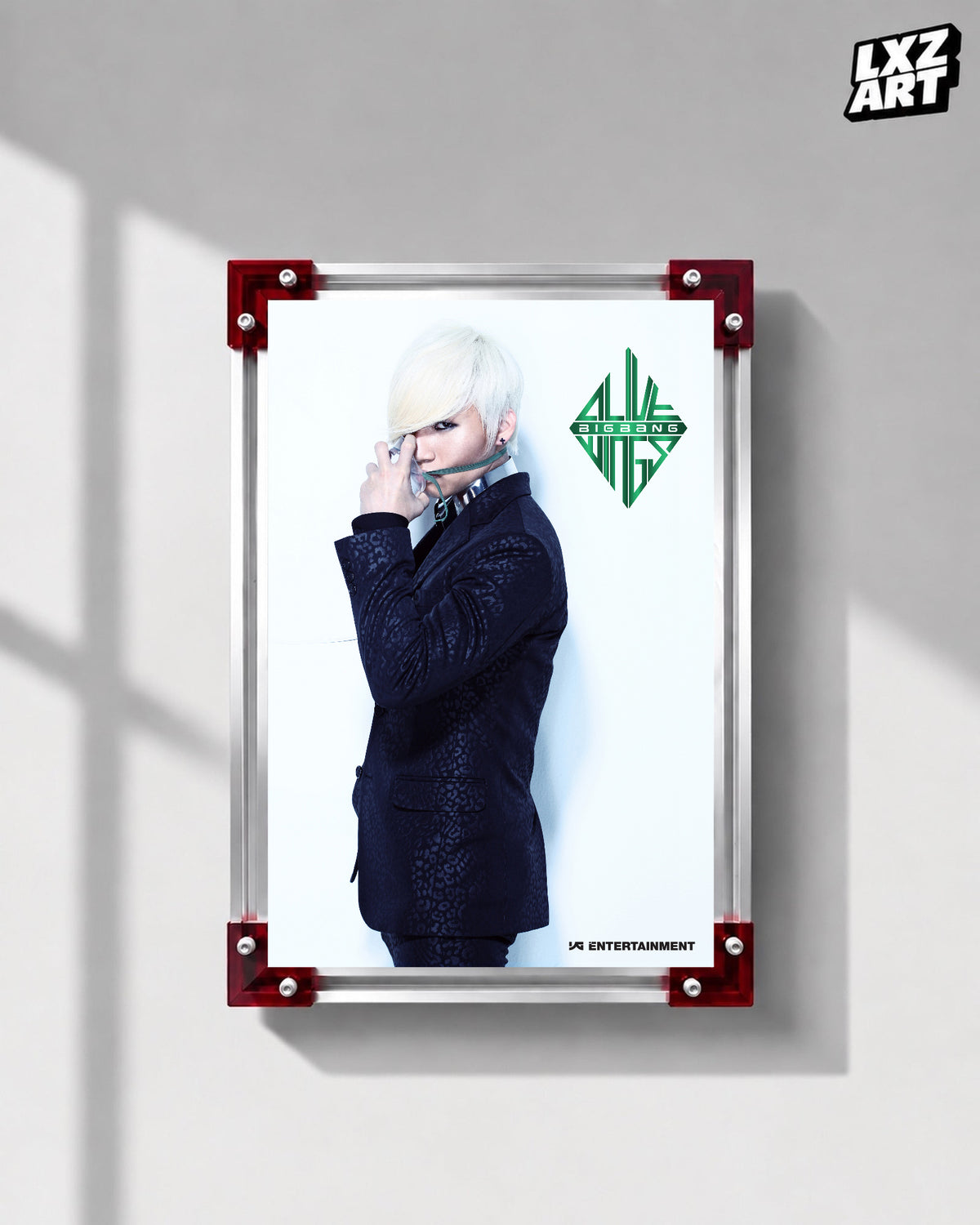 BIGBANG ALIVE Wings Daesung Album Teaser Poster displayed on a gray wall in a red-corner frame; unframed print, frame not included