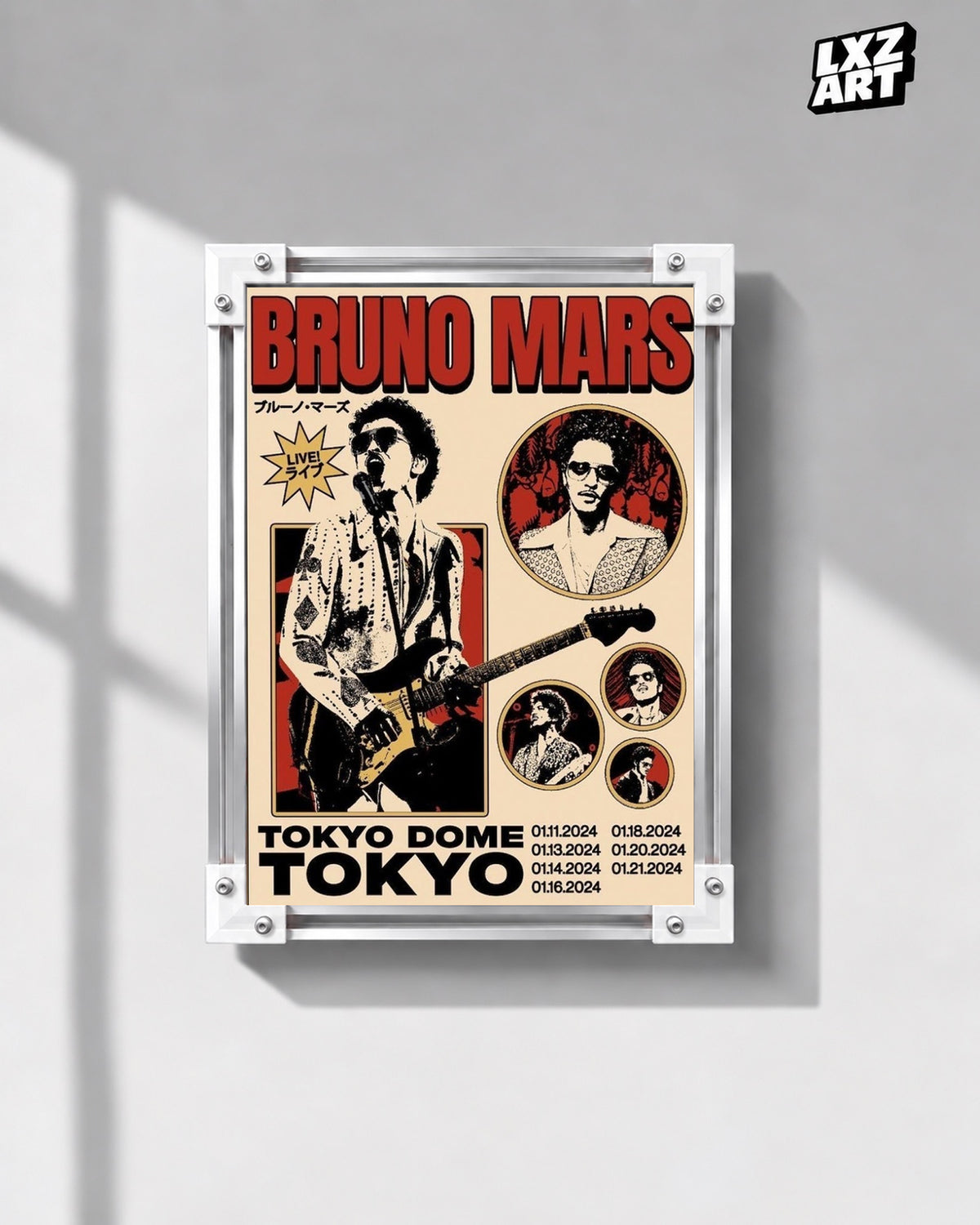 Bruno Mars Tokyo Dome Concert Poster Wall Art — gray wall display; unframed print, frame not included