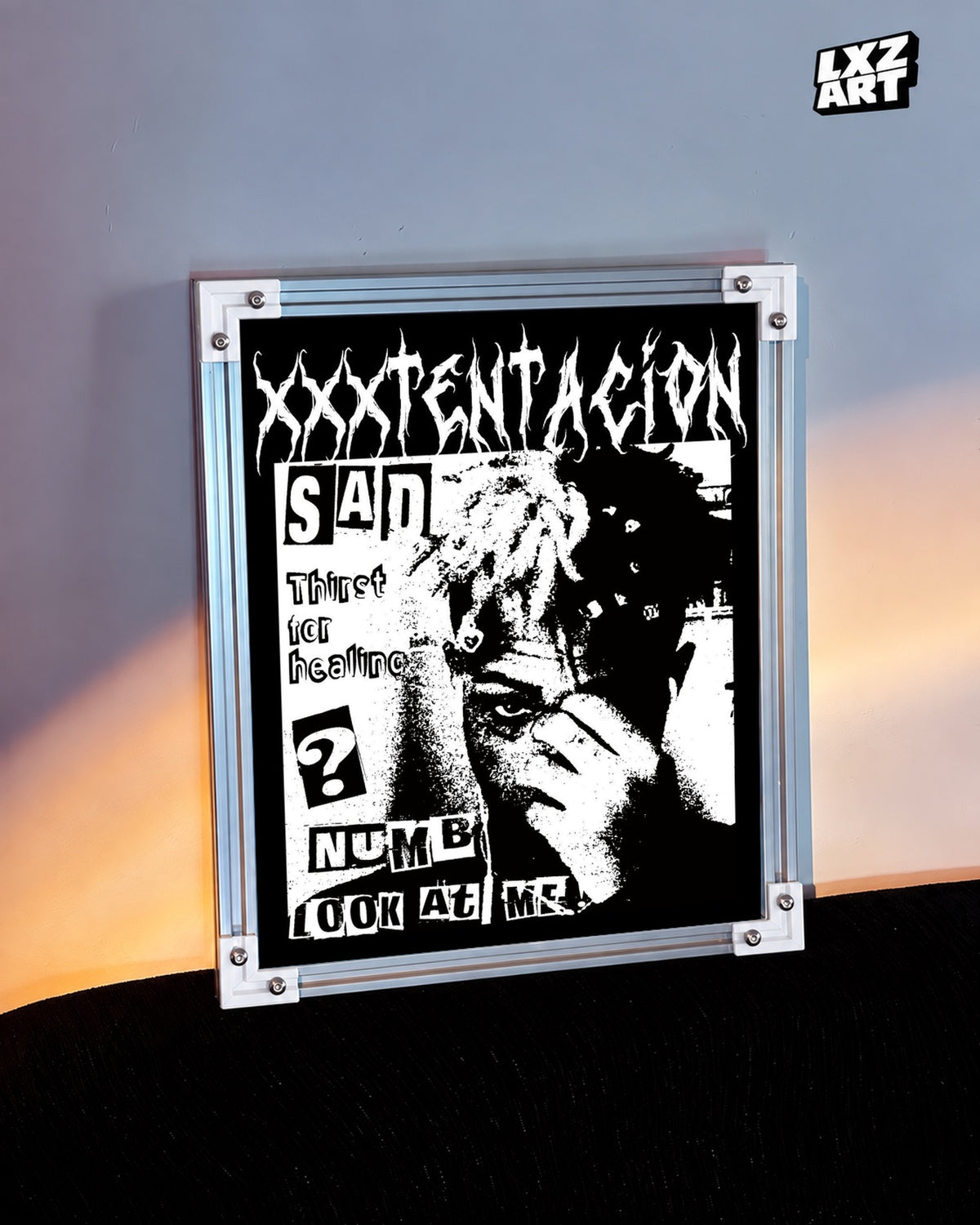 XXXTentacion Question Mark Era Grunge Poster | Unframed Emo Rap Wall Art — warm wall display; unframed print, frame not included