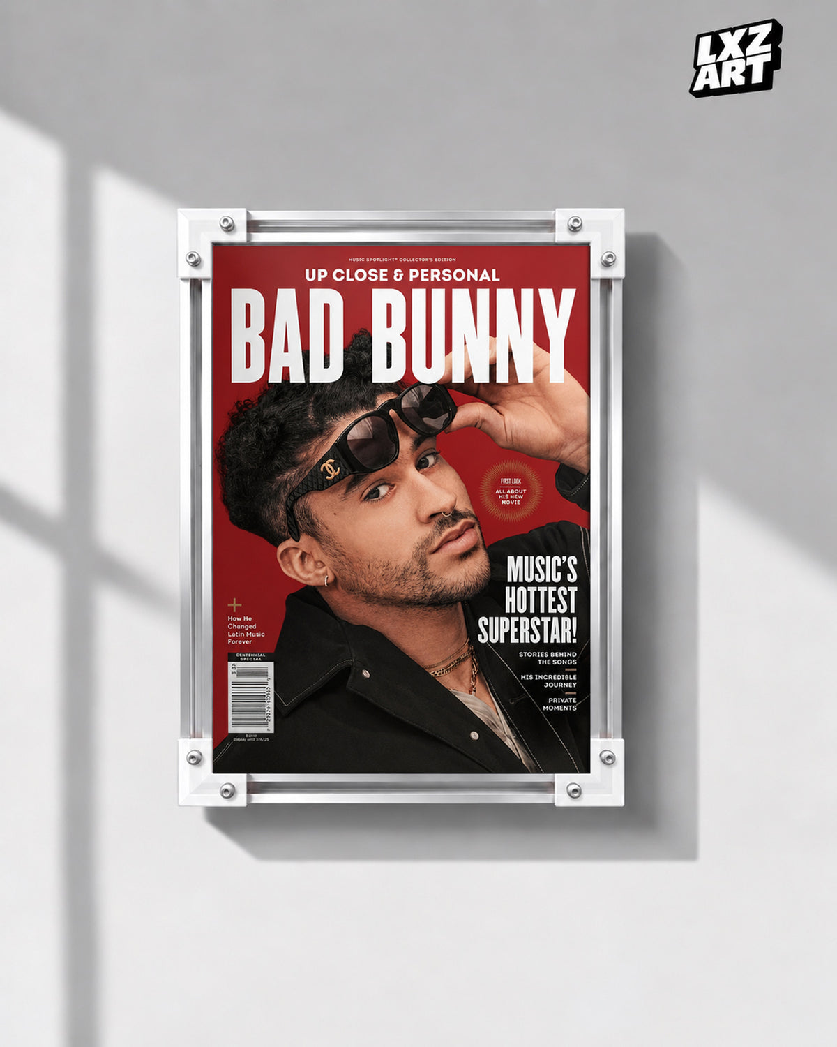 Bad Bunny Red Portrait Poster | Unframed Bedroom Wall Art — gray wall display; unframed print, frame not included