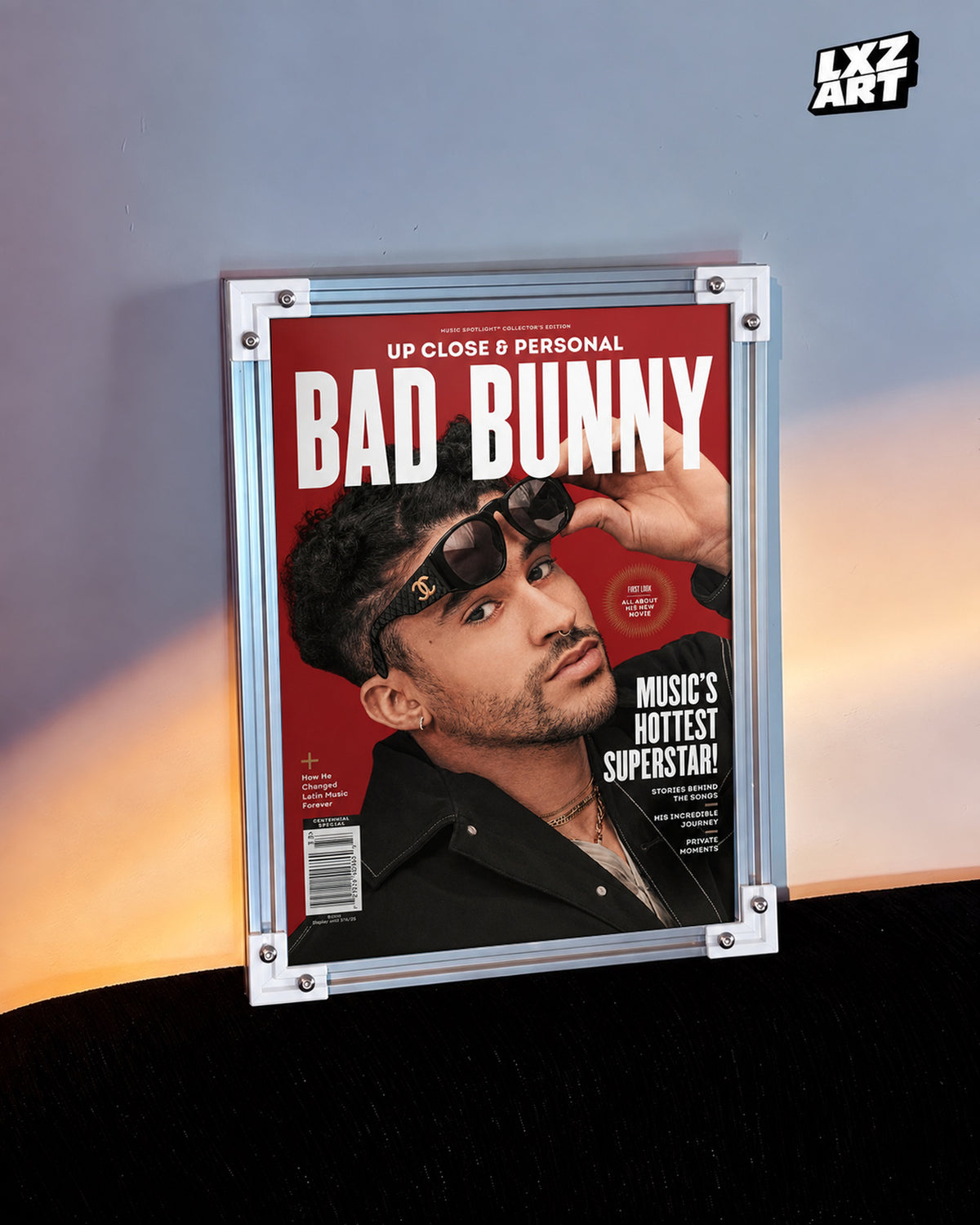 Bad Bunny Red Portrait Poster | Unframed Bedroom Wall Art — warm wall display; unframed print, frame not included