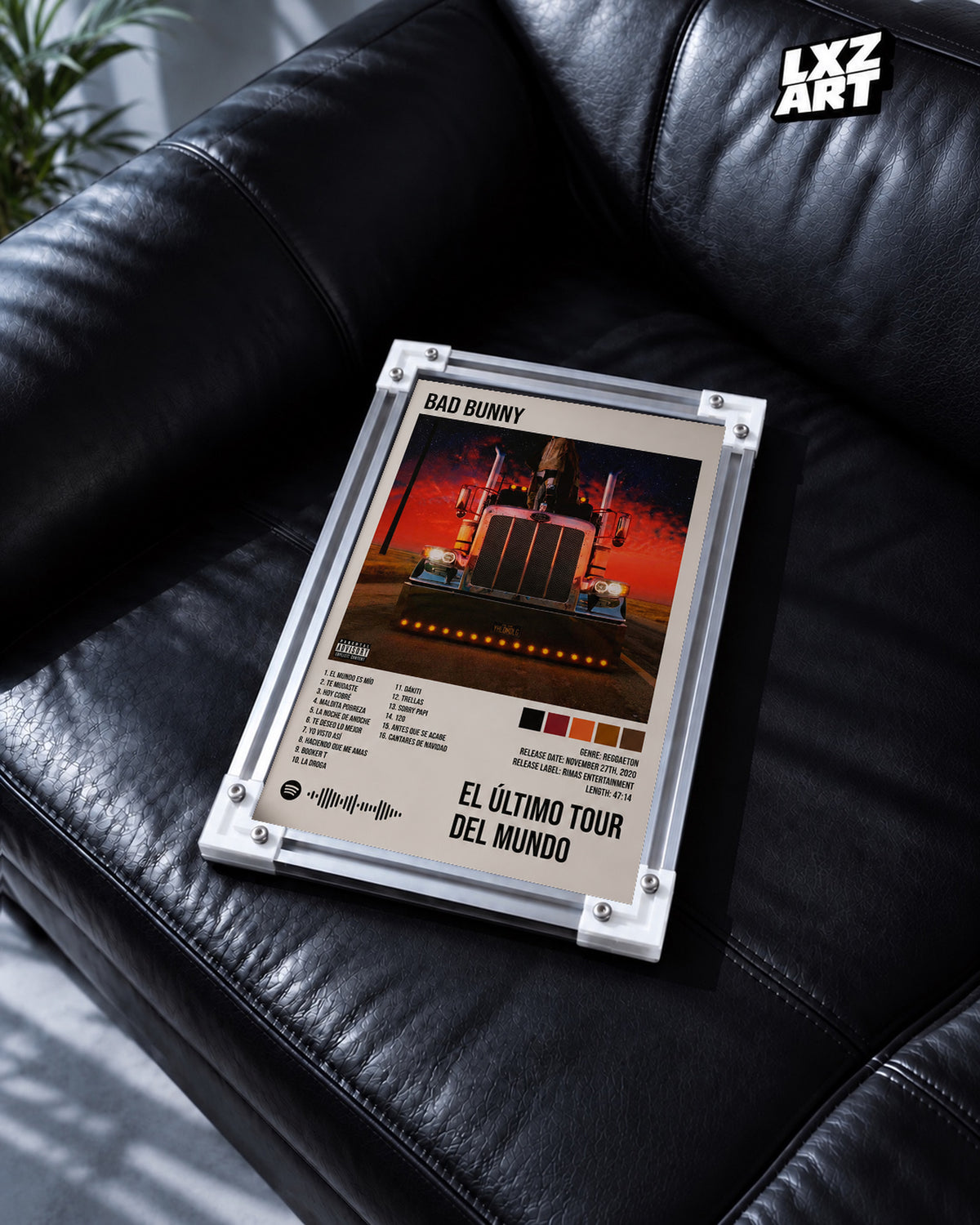 Bad Bunny El Último Tour Del Mundo Album Poster | Unframed Bedroom Wall Art — black leather sofa display; unframed print, frame not included