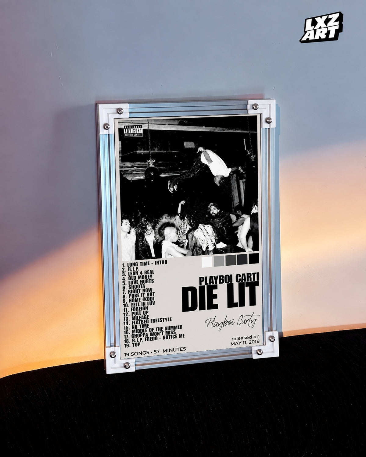 Playboi Carti Die Lit White Tracklist Poster | Unframed Wall Art — warm wall display; unframed print, frame not included