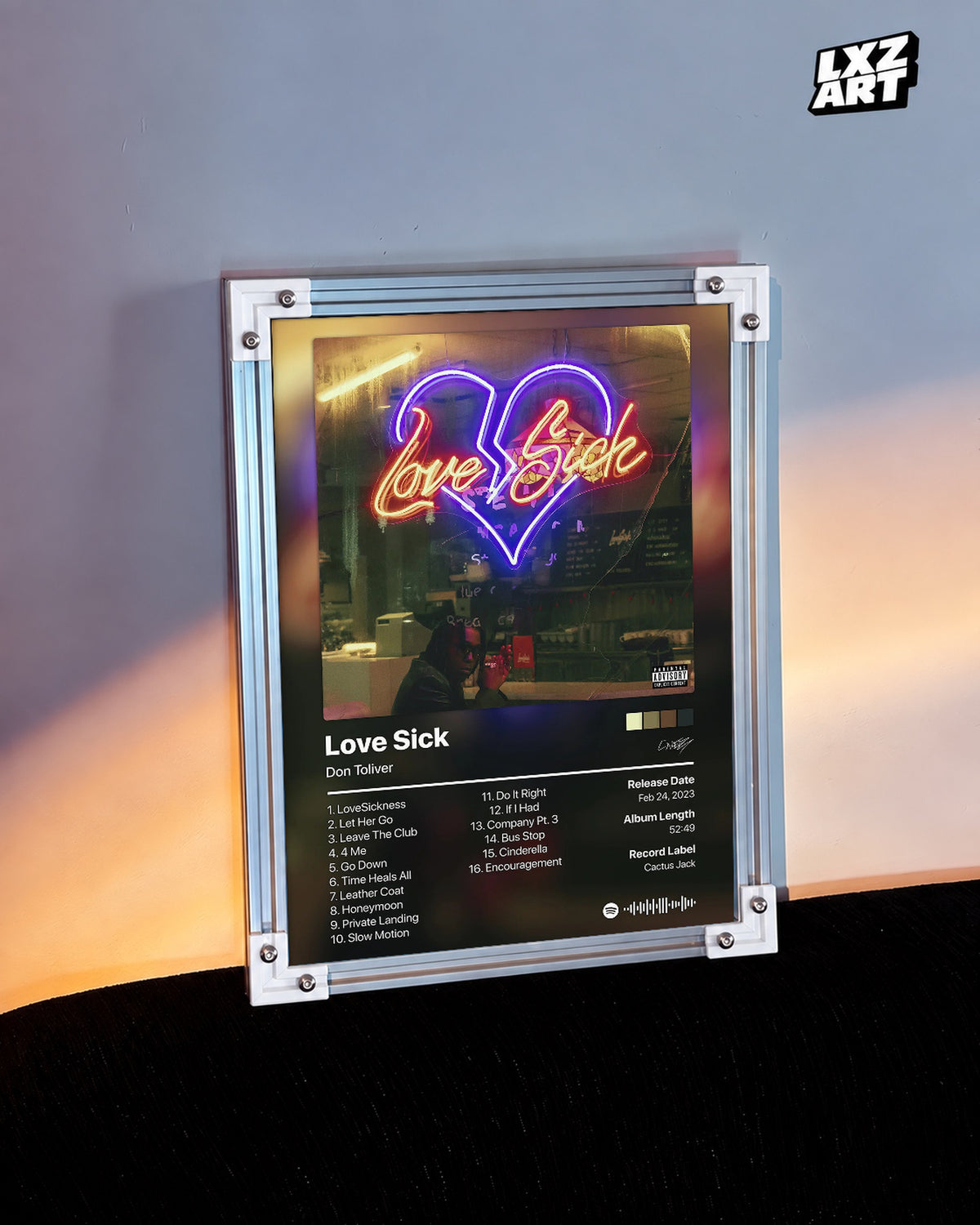 Don Toliver Love Sick Neon Heart Black Tracklist Poster | Unframed Wall Art — warm wall display; unframed print, frame not included