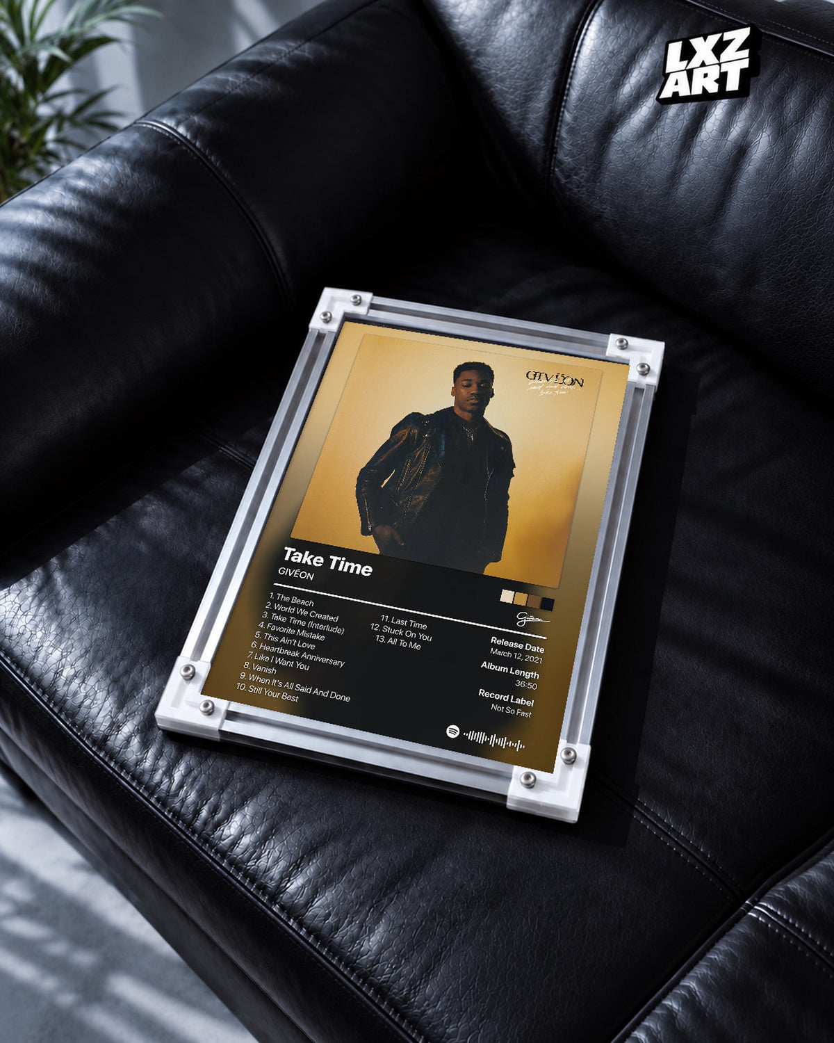 GIVĒON When It's All Said and Done... Take Time Black and Gold Tracklist Poster | Unframed Wall Art — black leather sofa display; unframed print, frame not included