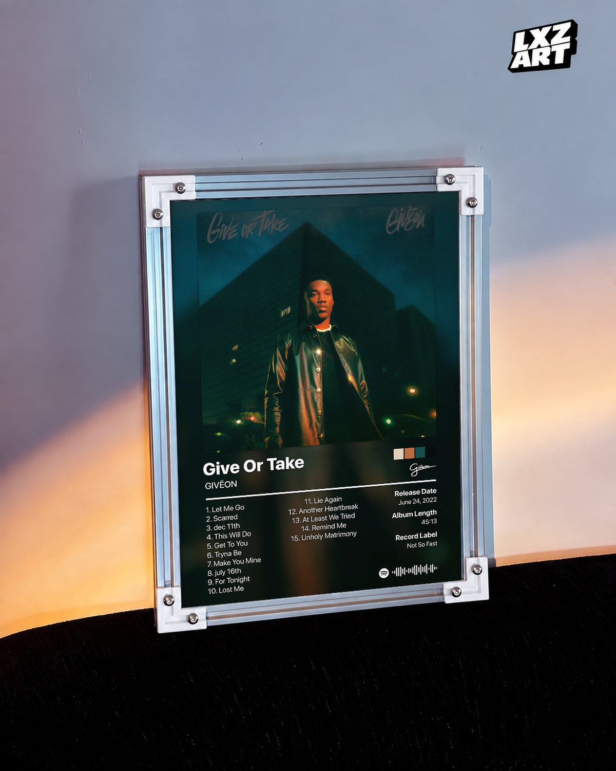 GIVĒON Give Or Take Black Tracklist Poster | Unframed Wall Art — warm wall display; unframed print, frame not included