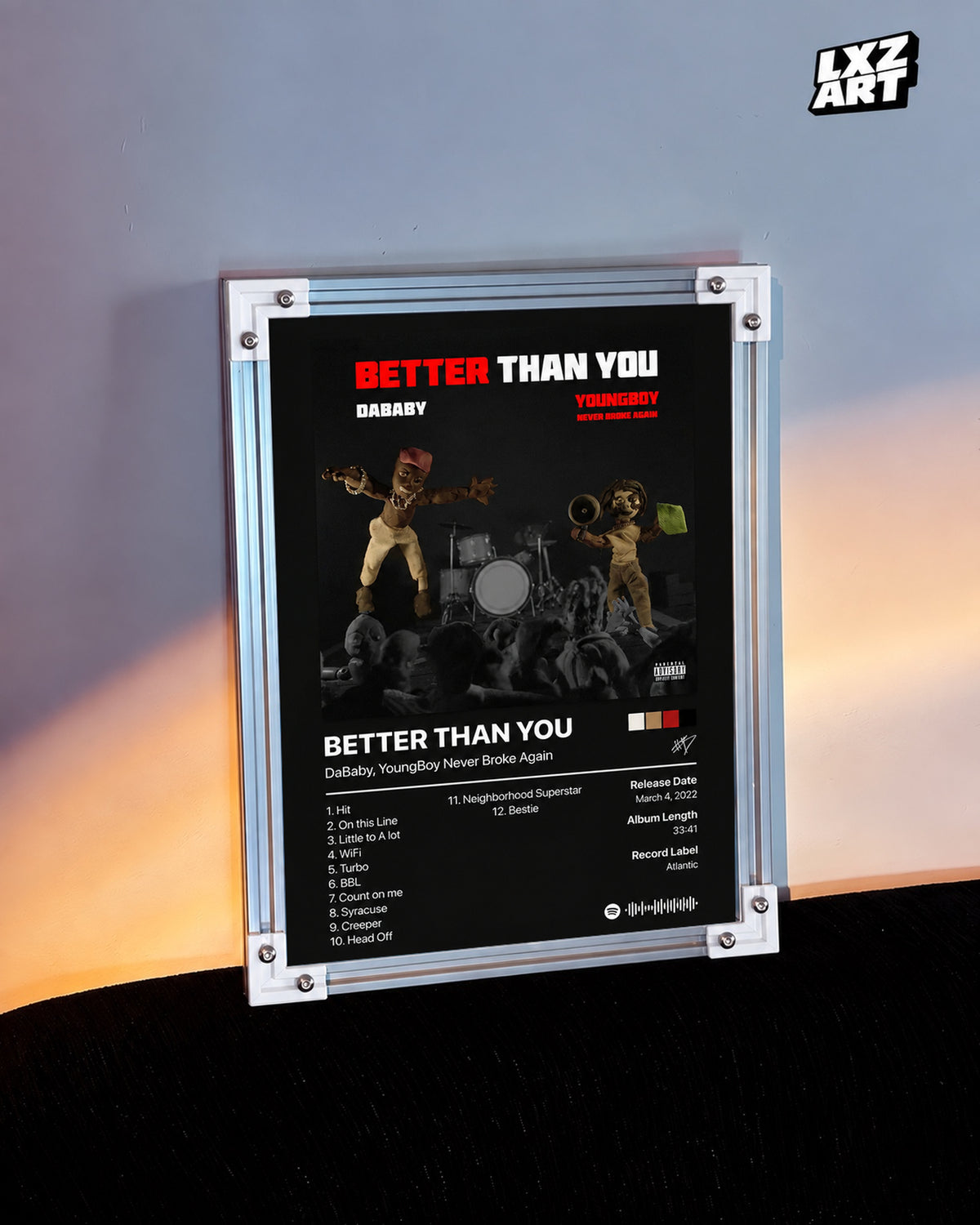 DaBaby YoungBoy Better Than You Tracklist Poster | Unframed Bedroom Wall Art — warm wall display; unframed print, frame not included