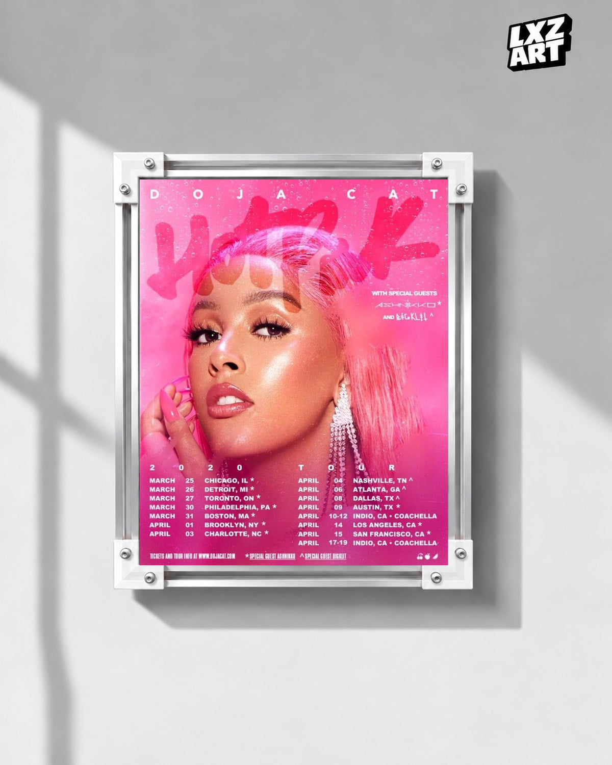 Doja Cat Hot Pink Tour Poster | Unframed Wall Art — gray wall display; unframed print, frame not included