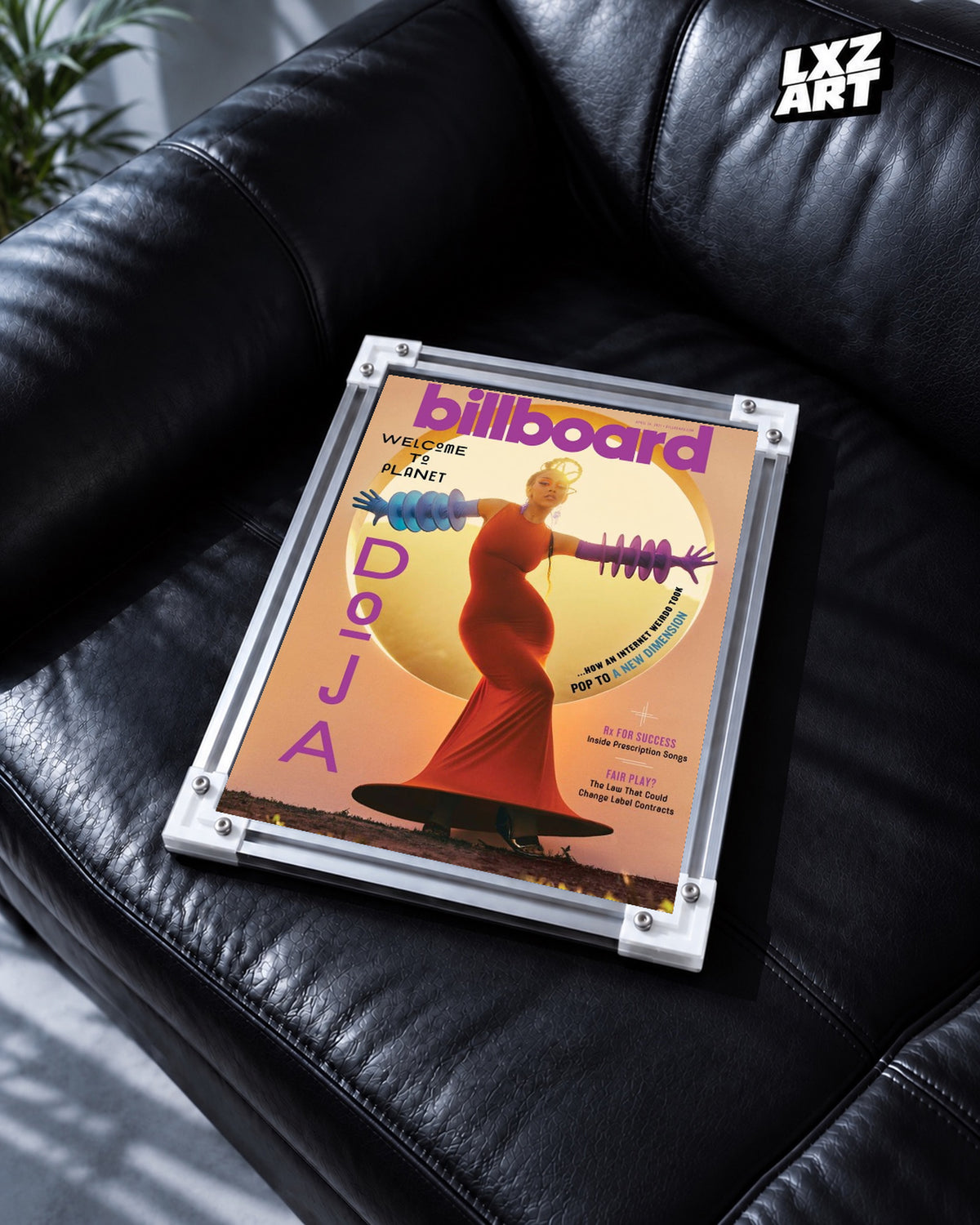 Doja Cat Billboard Planet Doja Cover Poster | Unframed Wall Art — black leather sofa display; unframed print, frame not included