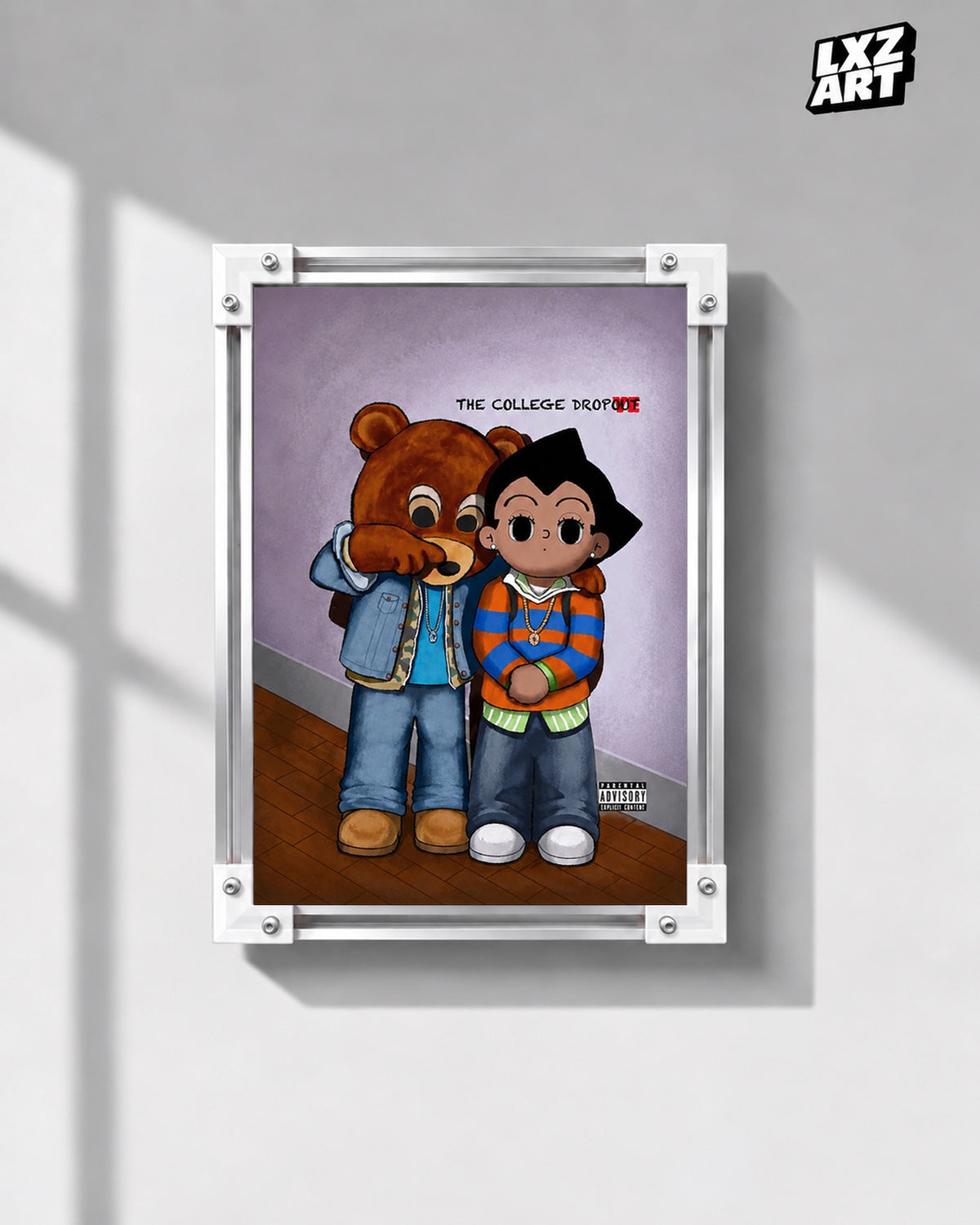 Kanye West The College Dropout × Astro Boy Poster | Unframed Wall Art — gray wall display; unframed print, frame not included