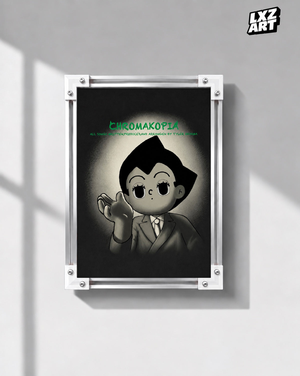 Tyler, The Creator CHROMAKOPIA × Astro Boy Poster | Unframed Wall Art — gray wall display; unframed print, frame not included