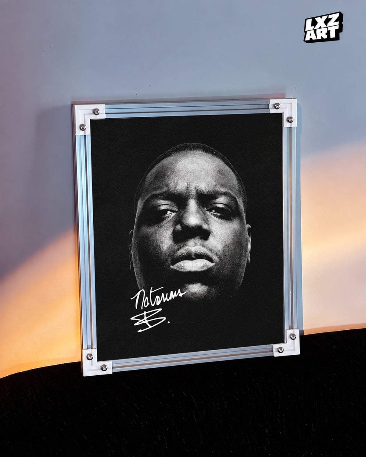 The Notorious B.I.G. Black and White Close-Up Portrait Poster | Unframed — warm wall display; unframed print, frame not included
