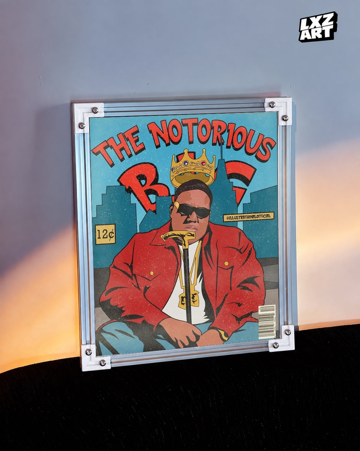The Notorious B.I.G. Red Jacket Comic Style Poster | Unframed — warm wall display; unframed print, frame not included