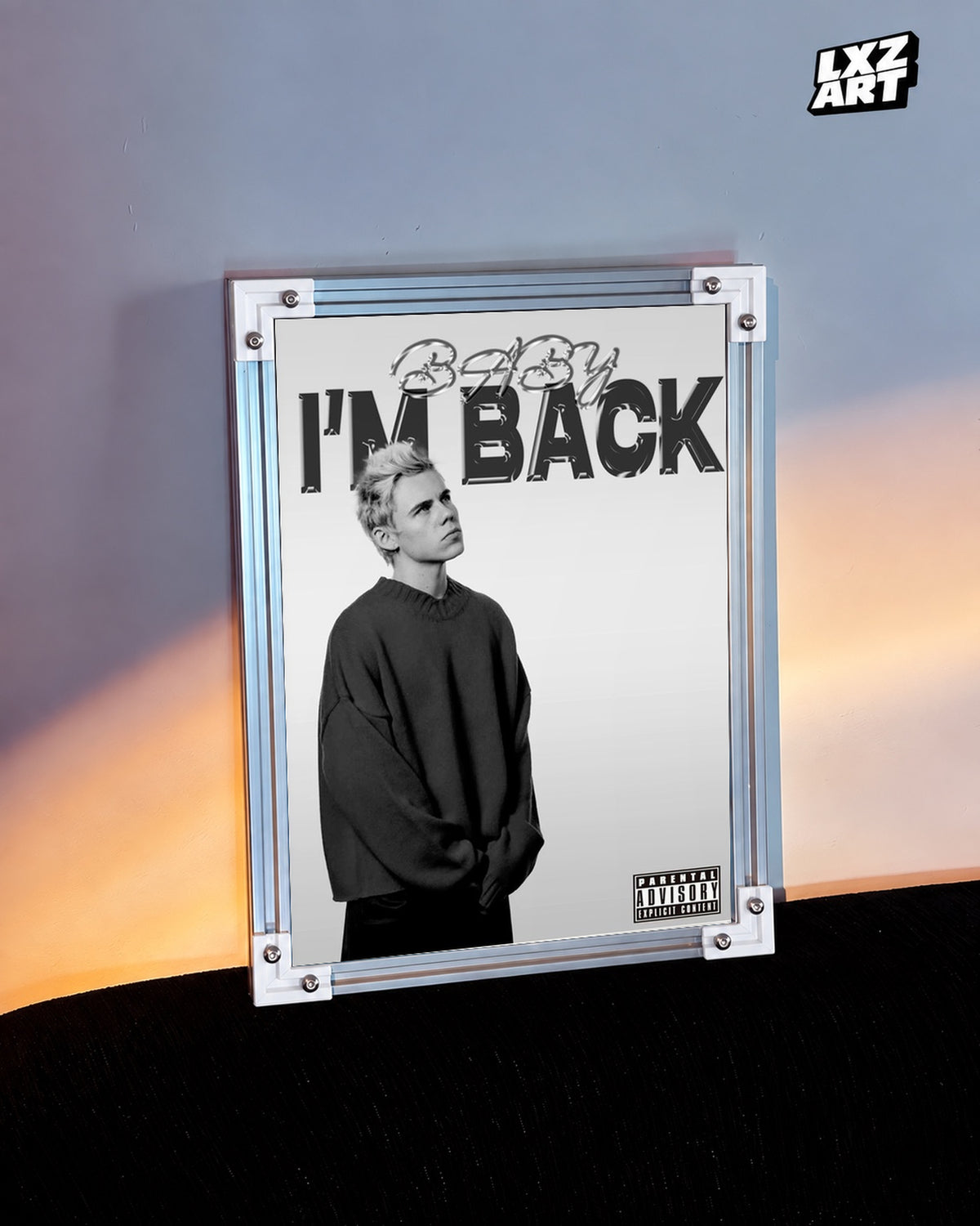 The Kid LAROI BABY I'M BACK Black and White Portrait Poster | Unframed — warm wall display; unframed print, frame not included