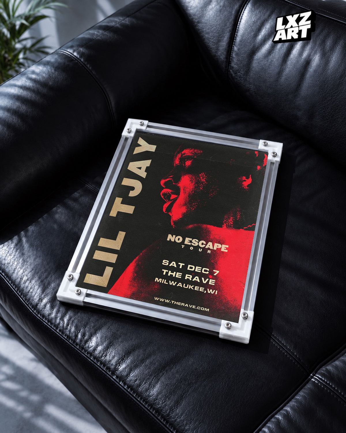 Lil Tjay No Escape Tour Red Milwaukee Poster | Unframed Wall Art — black leather sofa display; unframed print, frame not included