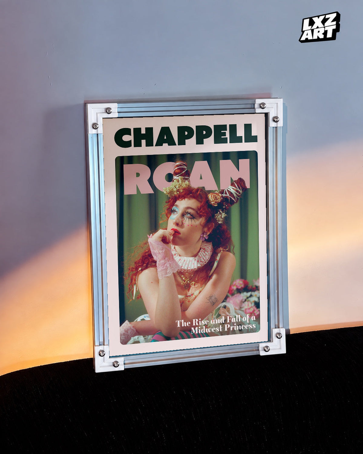 Chappell Roan Midwest Princess Pink Portrait Poster | Unframed Music Wall Art — warm-light wall scene; frame for display only