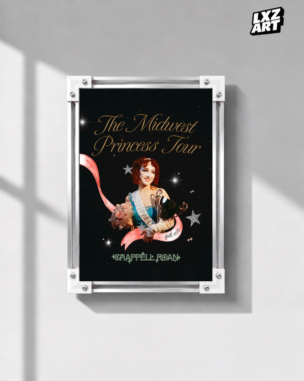 Chappell Roan Midwest Princess Fall 2023 Tour Poster | Unframed Music Wall Art — gray wall front view; frame for display only